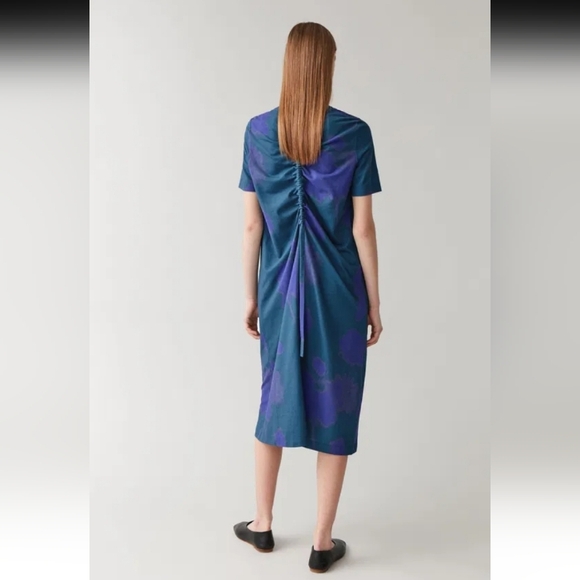 COS Drawstring Organic Cotton T-Shirt Midi Dress Blue L - Picture 15 of 15